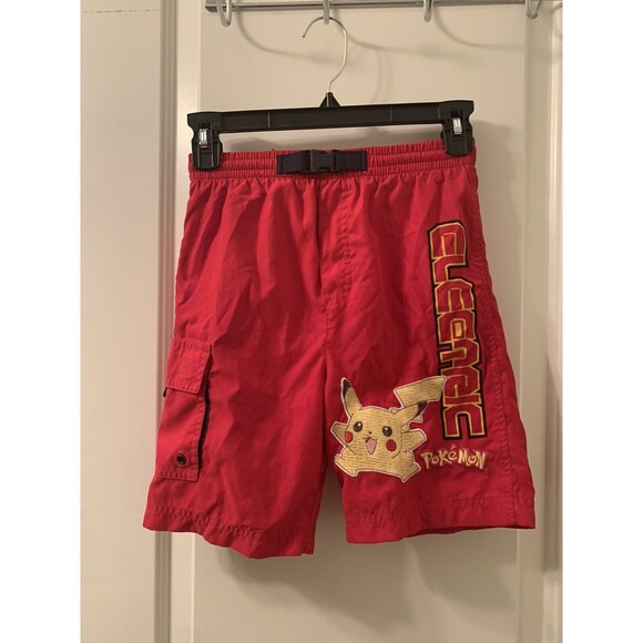 Pokemon Boys Swim Trunks Shorts with Mesh Lining Pikachu Size S Red - Picture 1 of 7